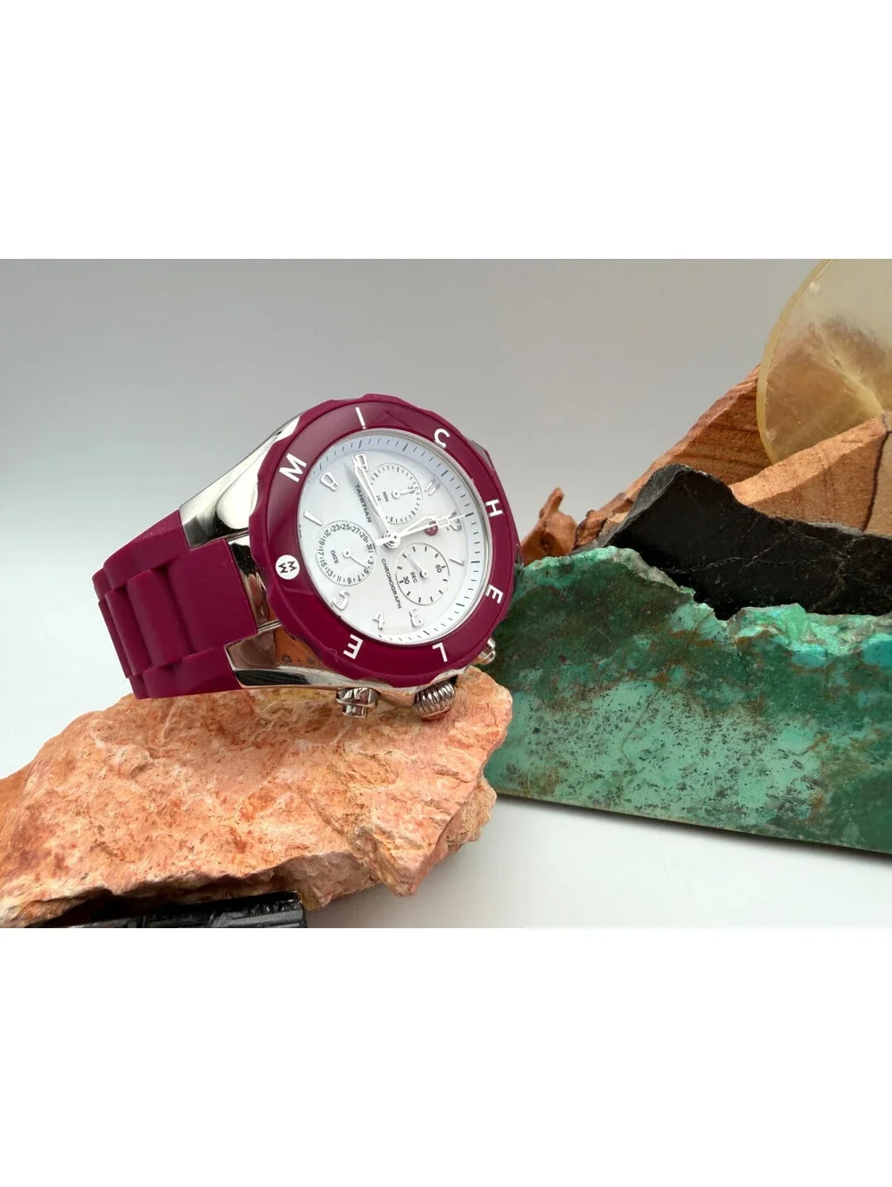 Michele Tahitian Jelly Bean Fuchsia Purple Chronograph Watch